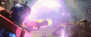 a purple light is coming out of a person 's helmet .