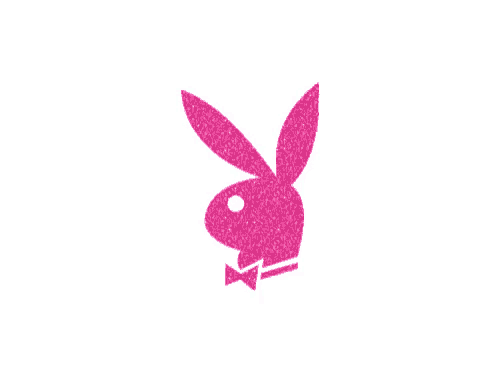 a pink playboy bunny logo with a bow tie on a white background