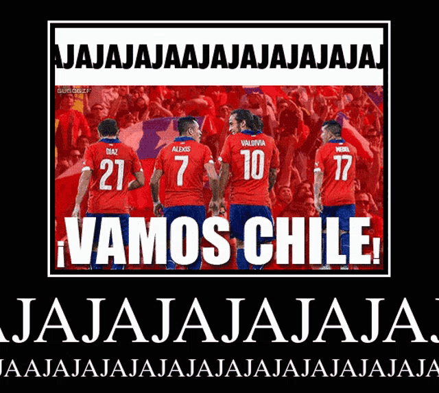 a poster that says vamos chile with soccer players