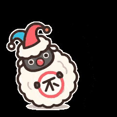 a cartoon sheep wearing a jester hat is standing on its hind legs .