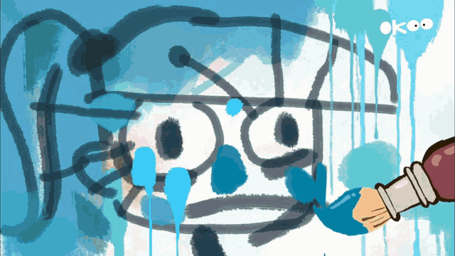 a drawing of a face with a brush and the word ok on the bottom