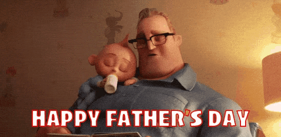 a cartoon of a man holding a baby and the words `` happy father 's day ''
