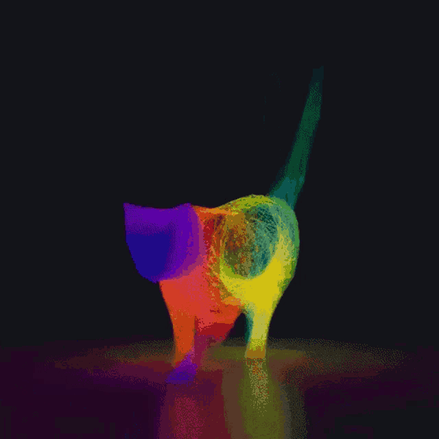 a painting of a cat with a rainbow of colors