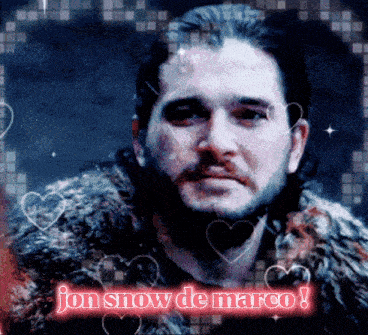 a picture of jon snow de marco surrounded by hearts and stars