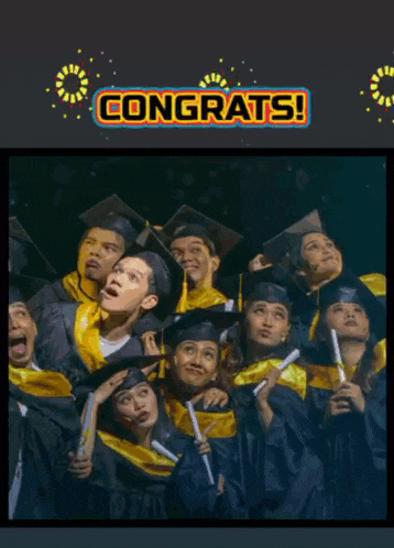 a congratulations card with graduates and fireworks