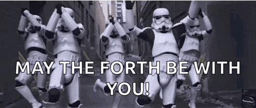 a group of stormtroopers are dancing together in a black and white photo .