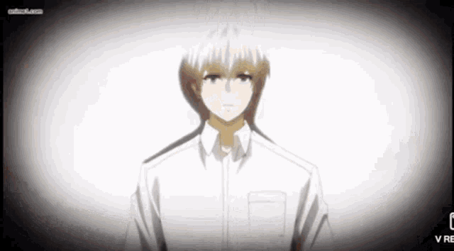 a man in a white shirt is standing in front of a white background .