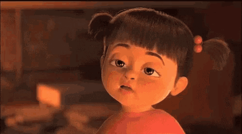 a cartoon girl with pigtails is yawning with her eyes closed in a room .