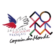 a logo for secours populaire francais with a bird and a stick figure