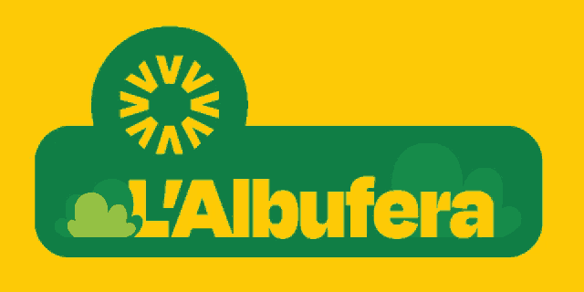 a green and yellow logo for l' albufera on a yellow background