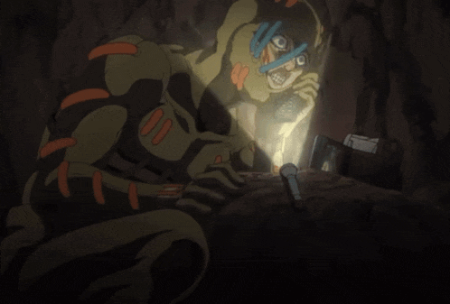 a cartoon character is holding a flashlight and a remote control