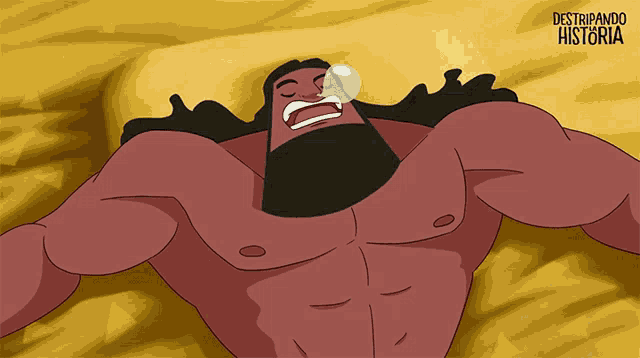 a cartoon character laying on a bed with the words destripando historia on the bottom right