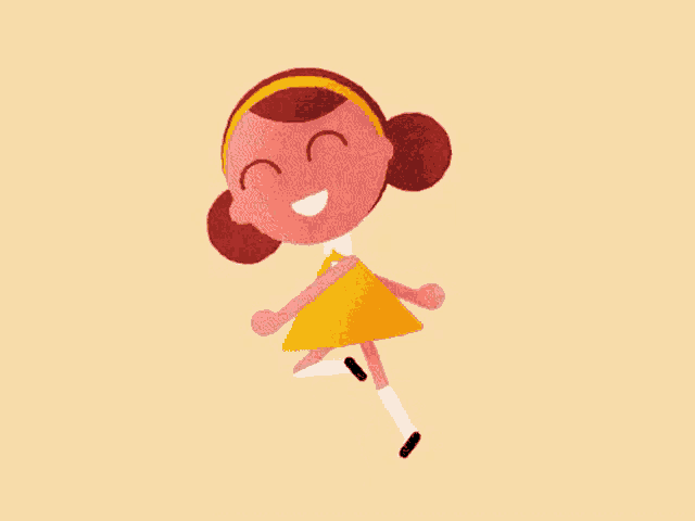 a cartoon girl in a yellow dress is dancing and smiling