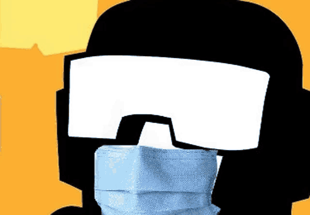 a cartoon character wearing a helmet and a mask on his face .