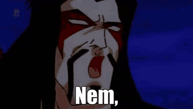 a cartoon character with a mask on his face is making a funny face and says nem .