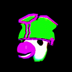 a purple and yellow graphic with a smiley face
