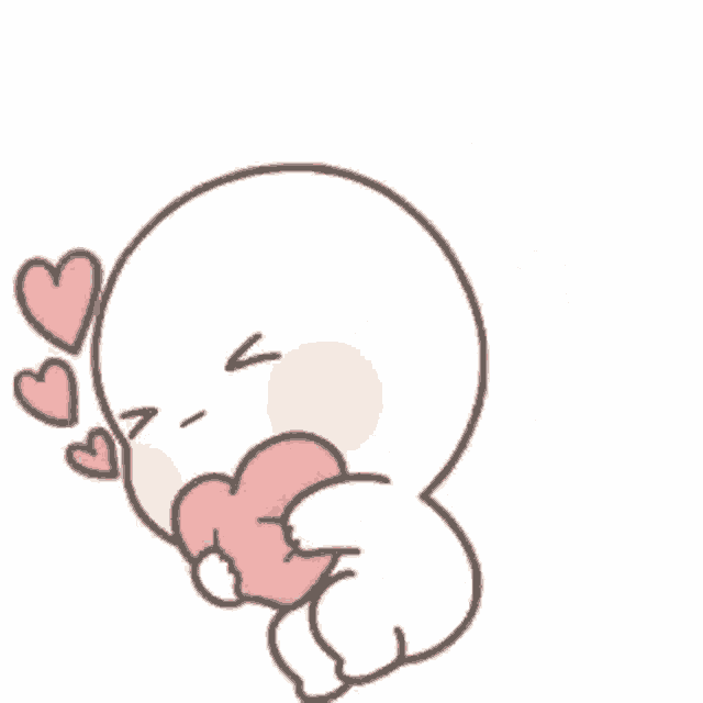 a cartoon character is holding a pink heart in his hands surrounded by pink hearts .