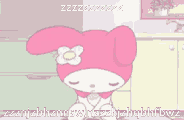 a cartoon of a pink hello kitty with a flower on her hat