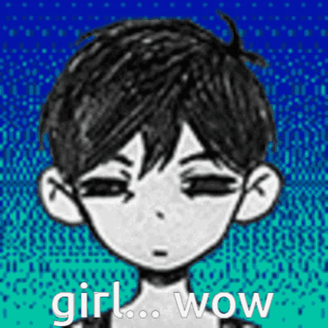 a black and white drawing of a boy with the words `` girl wow '' written above him .