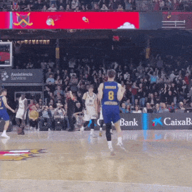 a basketball player with the number 8 on his shirt