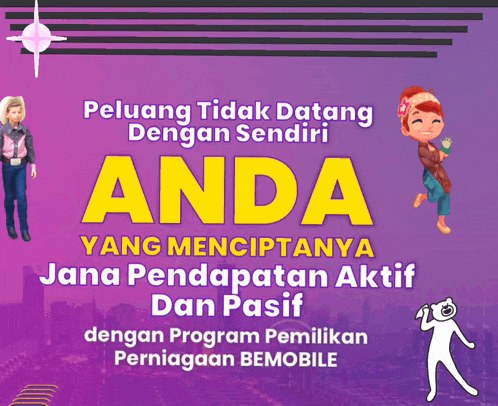 a purple poster with the words anda yang menciptanya jana pendapatan aktif dan pasif on it