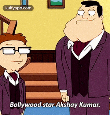 a cartoon of two men standing next to each other with the words bollywood star akshay kumar on the bottom