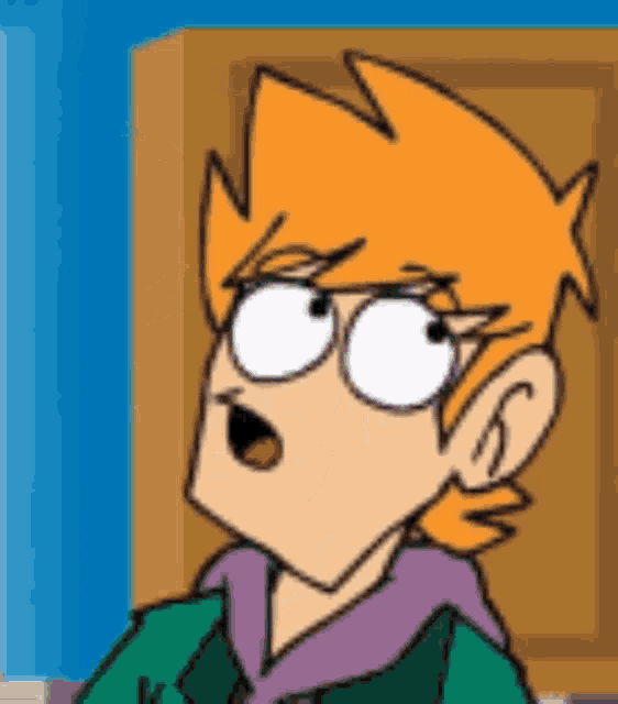 a cartoon character with orange hair and glasses is wearing a green jacket .
