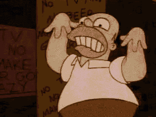 homer simpson is standing in front of a sign that says no tv no beer