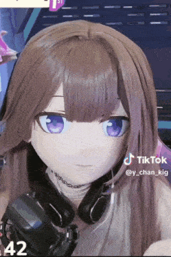a tiktok video of a girl with headphones and a number 42