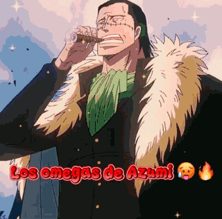 a cartoon of a man with the words los omegas de azumi written below him