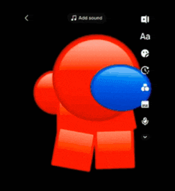 a red among us character with a blue nose and mouth on a black background