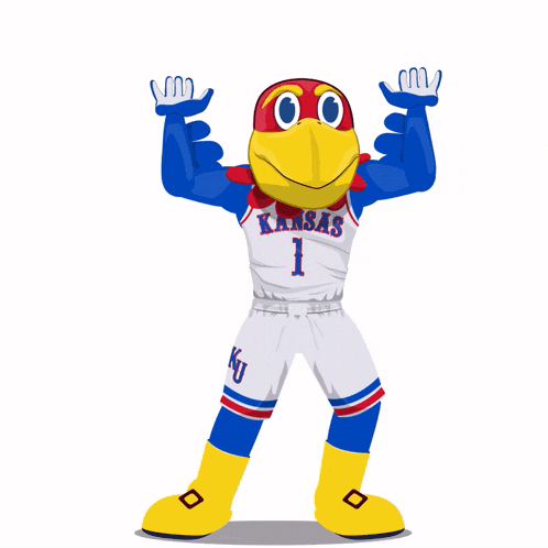 a mascot for the kansas basketball team is wearing a number 1 jersey