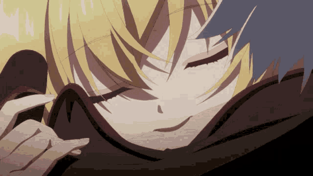 a close up of a anime character with their eyes closed