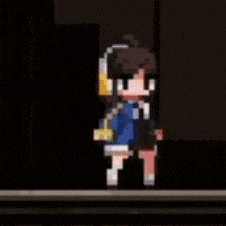 a pixel art of a person wearing headphones in a dark room