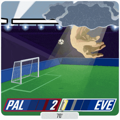 an illustration of a soccer game between pal and eve with the score 2 to 1