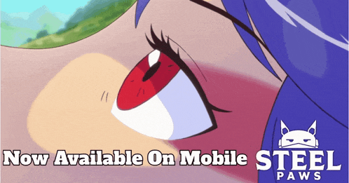 an advertisement for steel paws shows a close up of a girl 's eye