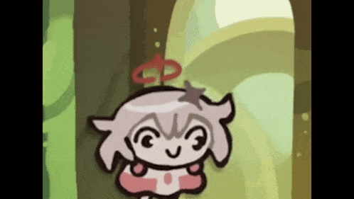 a cartoon character with a star on her head is standing in a forest .