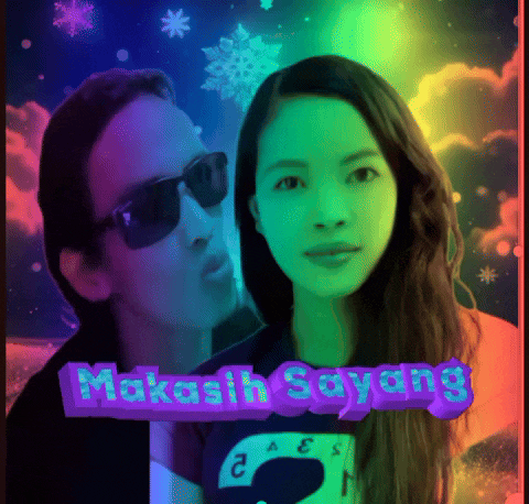 a man and a woman standing next to each other with the words " makasih sayang "