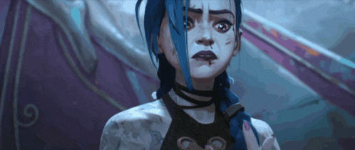 a close up of a girl with blue hair and a choker .