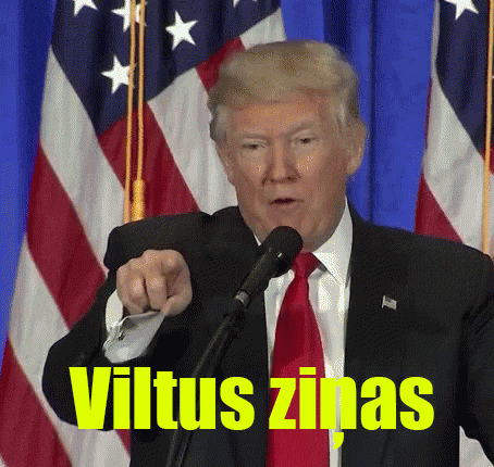 donald trump speaking into a microphone with the words viltus zinas written in yellow