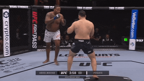 two men are fighting in a ufc ring and the ufc fight pass is displayed