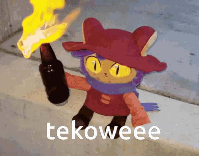 a cartoon character holding a torch with the word tekoweee written on the bottom