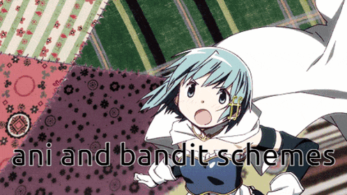 a picture of a girl with the words " ani and bandit schemes "