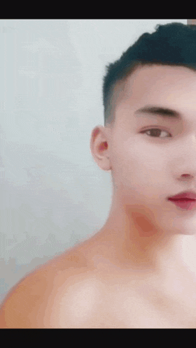 a close up of a man 's face without a shirt