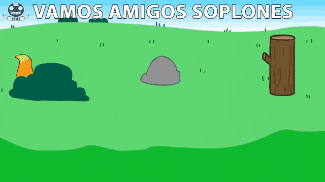 a cartoon scene with the words vamos amigos soplones on the top