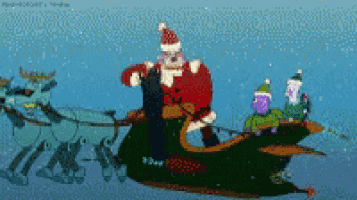 santa claus is riding a sleigh pulled by a reindeer