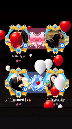 a picture of a man and a woman surrounded by balloons with the name butterfly on it