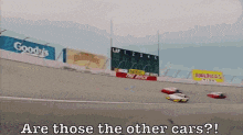 a racing track with a sign that says goody 's on it