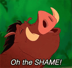 a cartoon of a pig with horns and the words oh the shame .