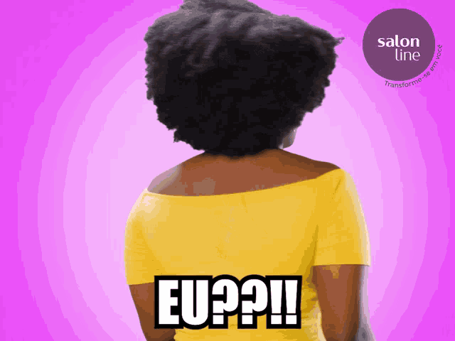 a woman in a yellow shirt says eu ?? !!